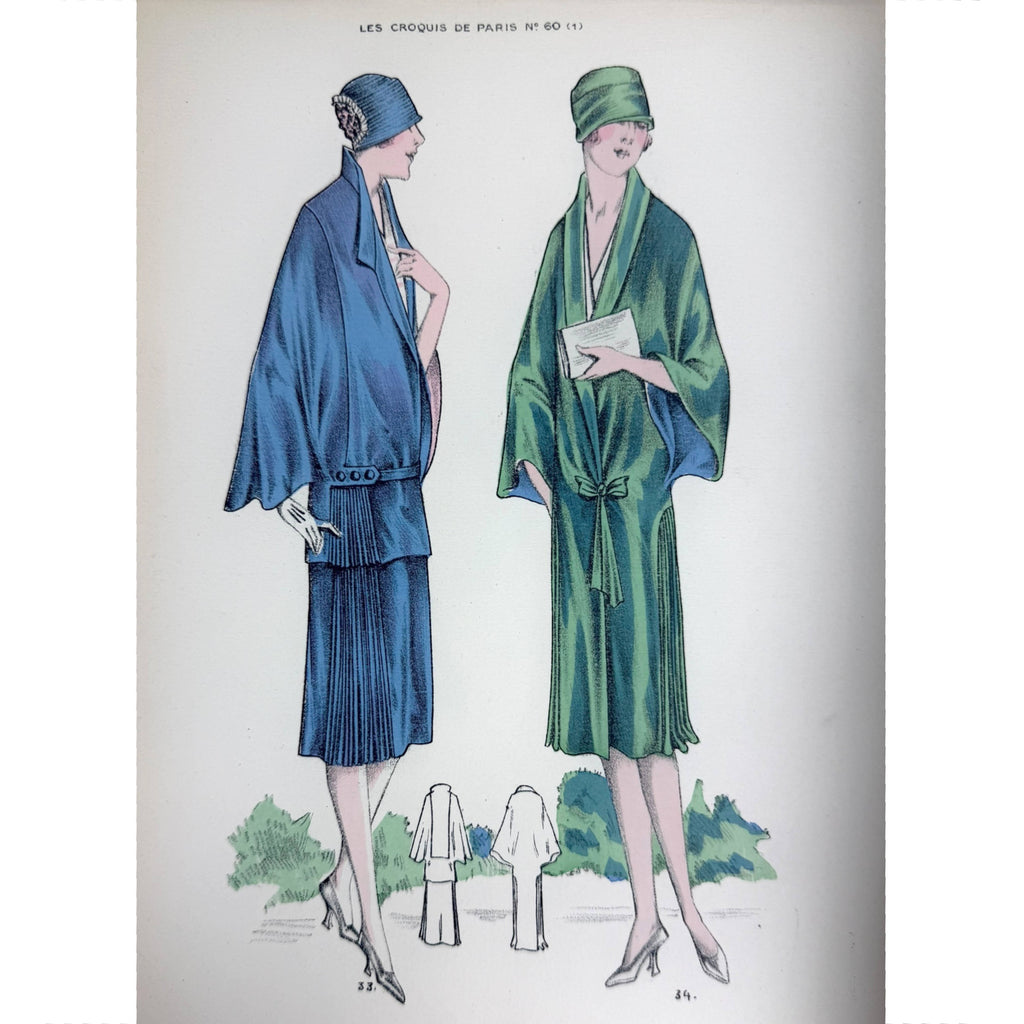1926 Paris Fashion Sketches 19 Colour Lithograph Plates w Description Sheet