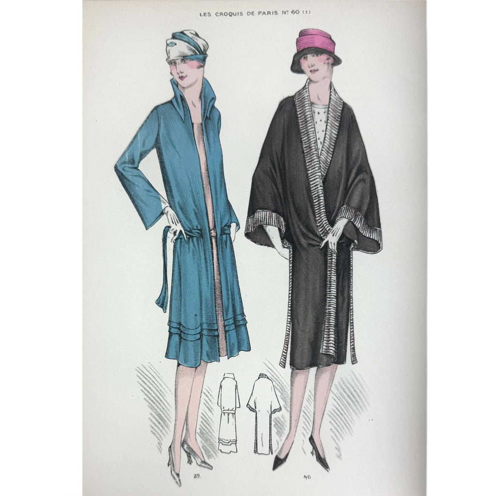 1926 Paris Fashion Sketches 19 Colour Lithograph Plates w Description Sheet