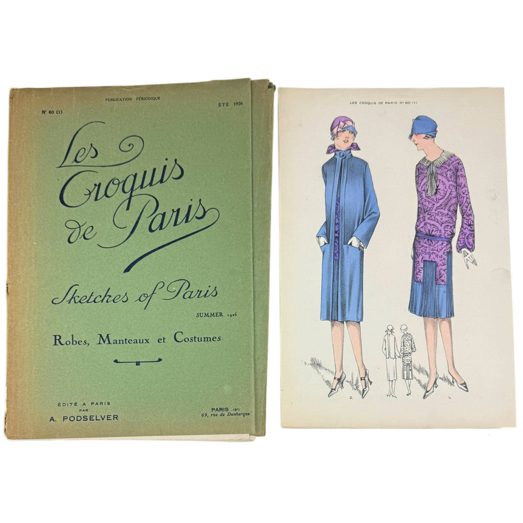 1926 Paris Fashion Sketches 19 Colour Lithograph Plates w Description Sheet