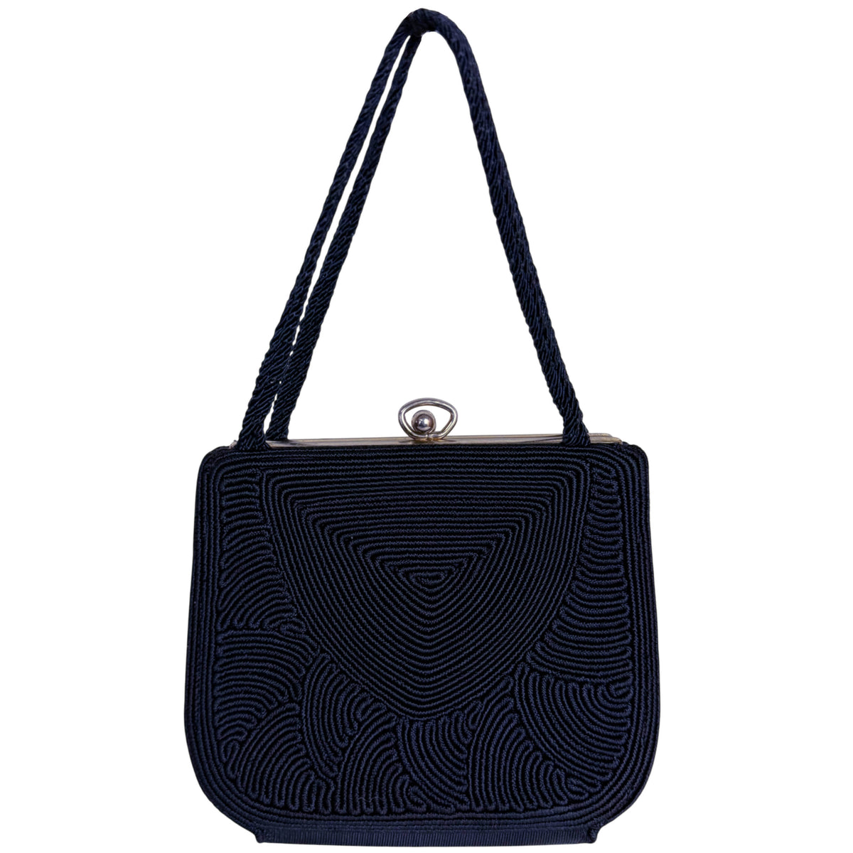 Vintage 1940s navy blue Cordé purse front view
