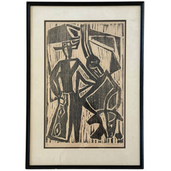 Sonia Cornwall Woodblock Print – Cowboy with Bull, 1 of 3