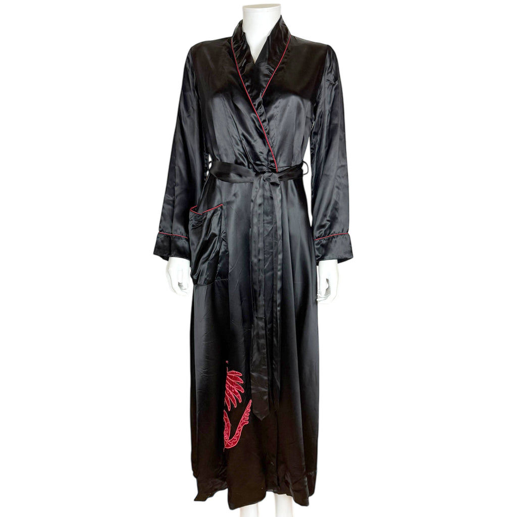 Vintage 1940s Black Satin Robe Southern California Fashions