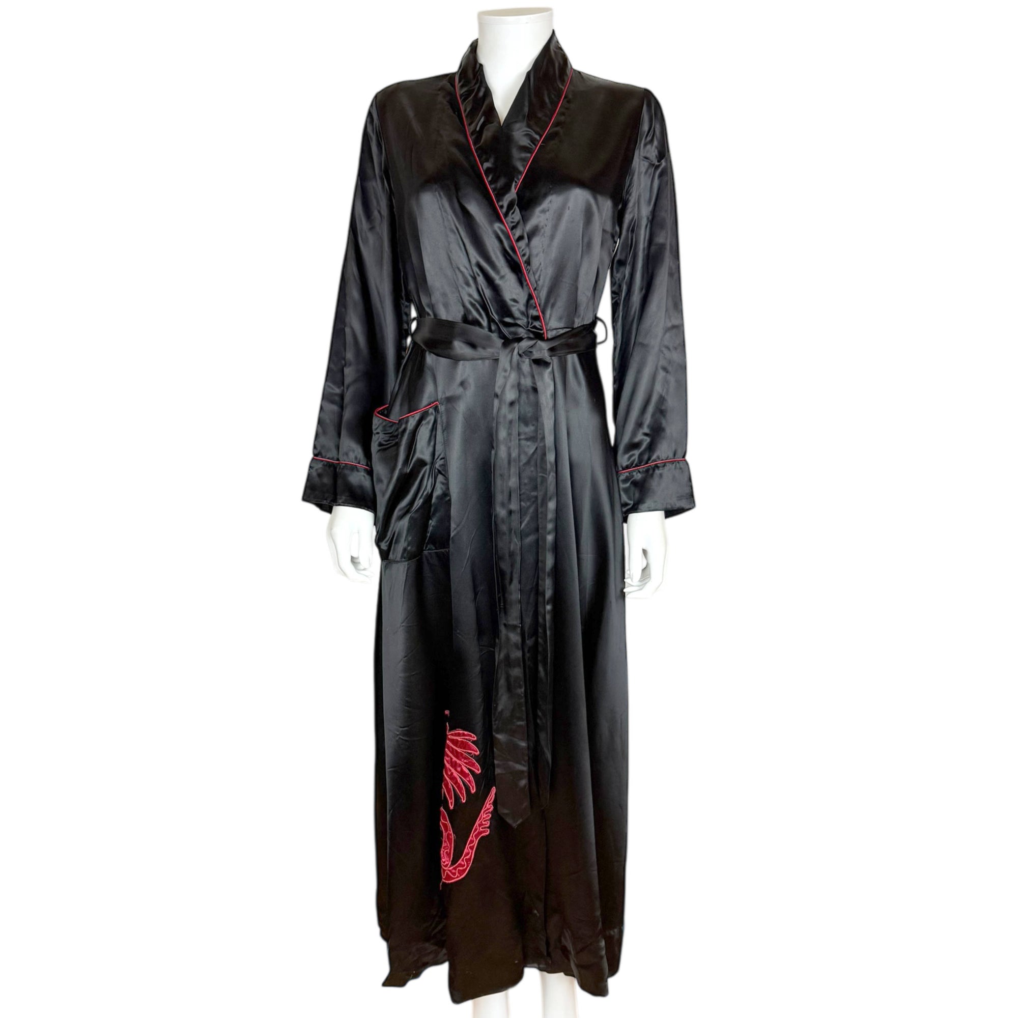 Vintage 1940s Black Satin Robe Southern California Fashions