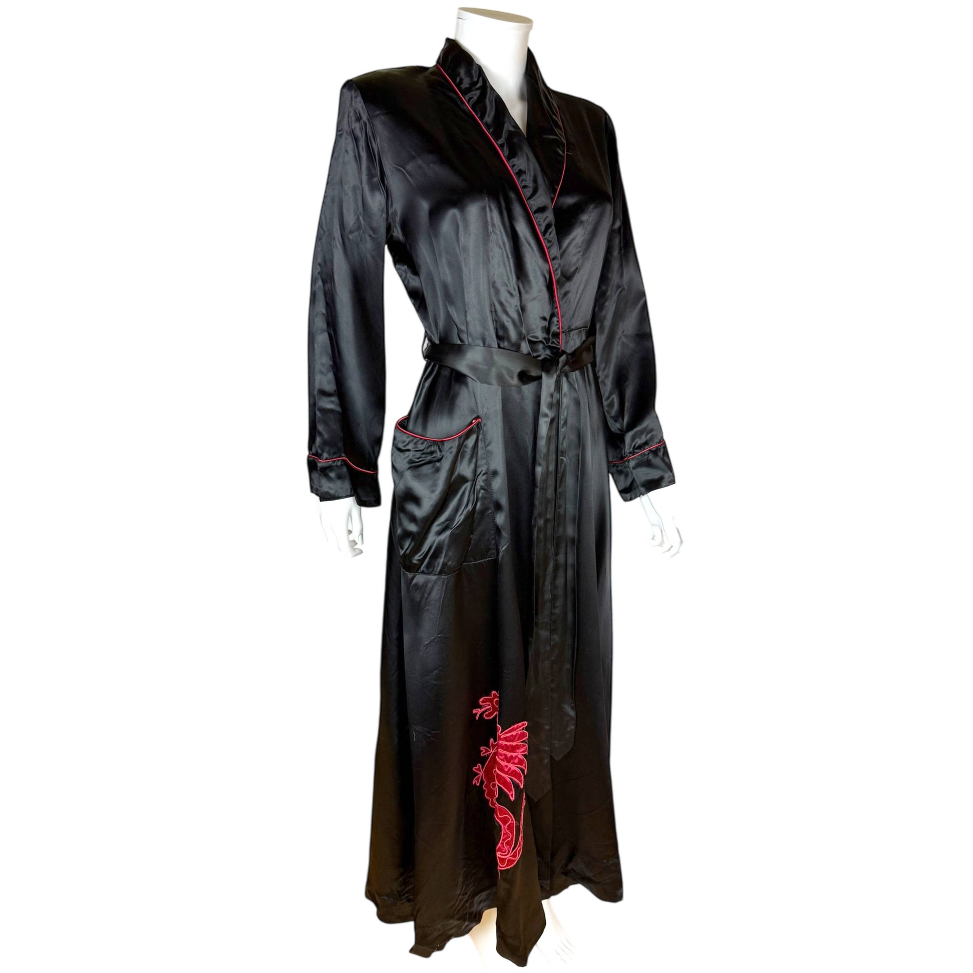 Vintage 1940s Black Satin Robe Southern California Fashions