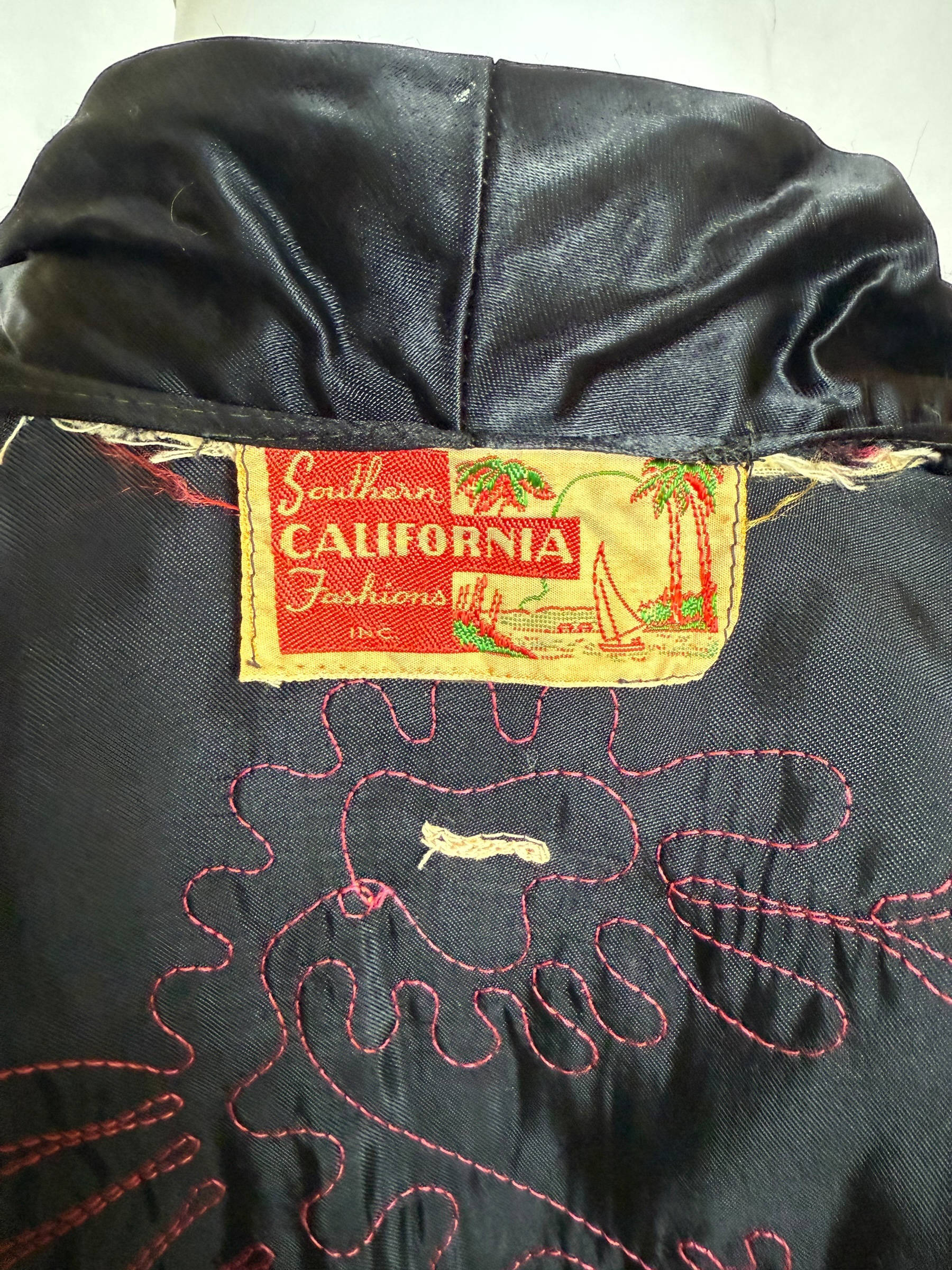 Vintage 1940s Black Satin Robe Southern California Fashions