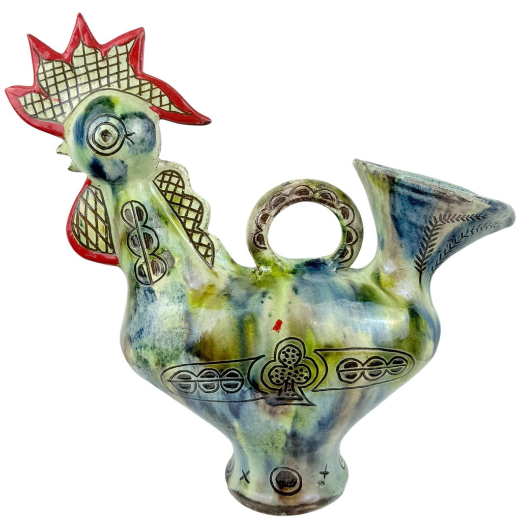 Vintage Spanish Rooster Pitcher Hand Painted Figural Jug 13"