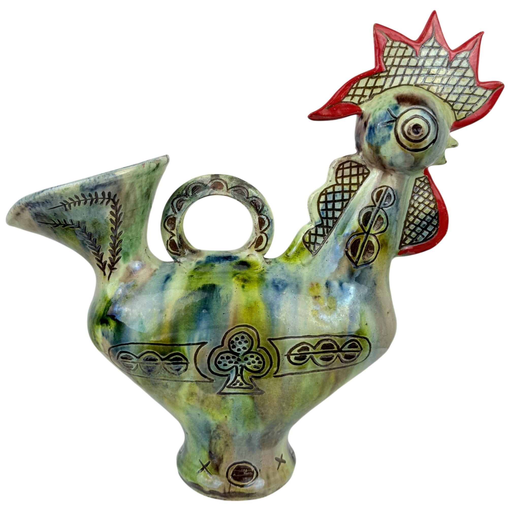 Vintage Spanish Rooster Pitcher Hand Painted Figural Jug 13"