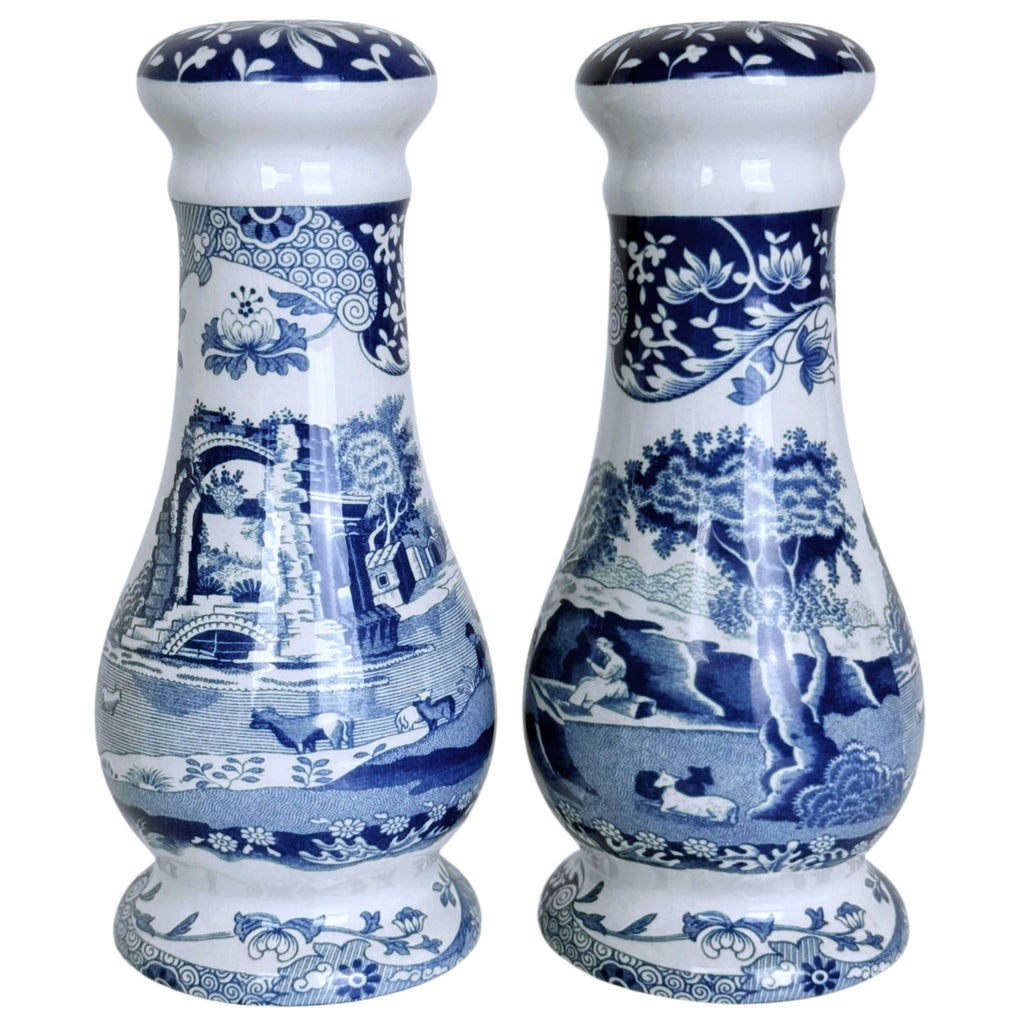 Vintage Spode Blue Italian Oversized Salt and Pepper Shakers