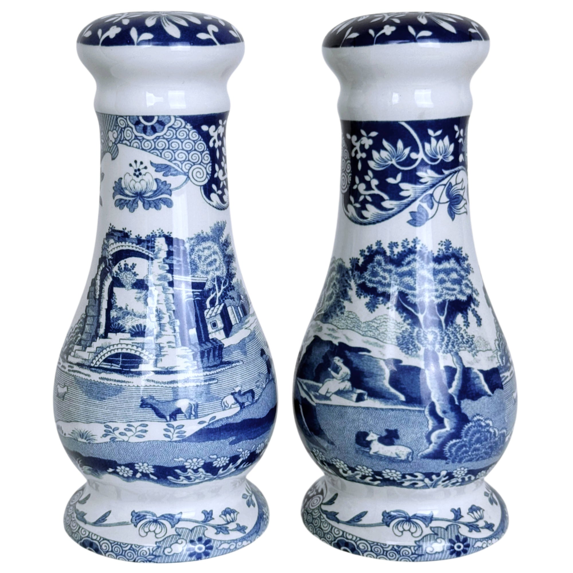 Vintage Spode Blue Italian Oversized Salt and Pepper Shakers
