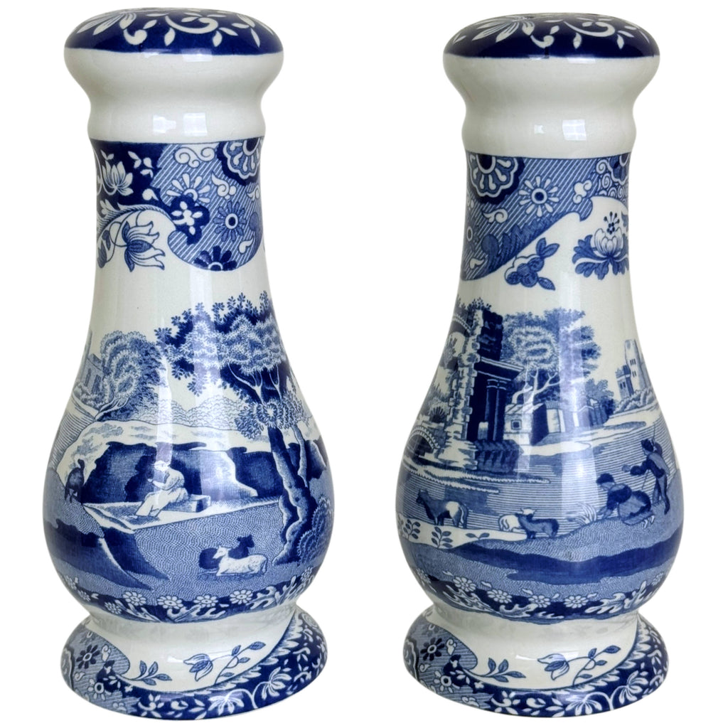Vintage Spode Blue Italian Oversized Salt and Pepper Shakers