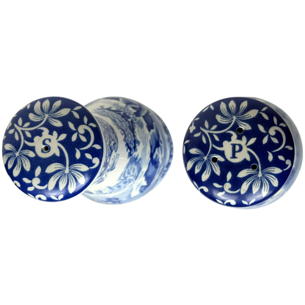 Vintage Spode Blue Italian Oversized Salt and Pepper Shakers