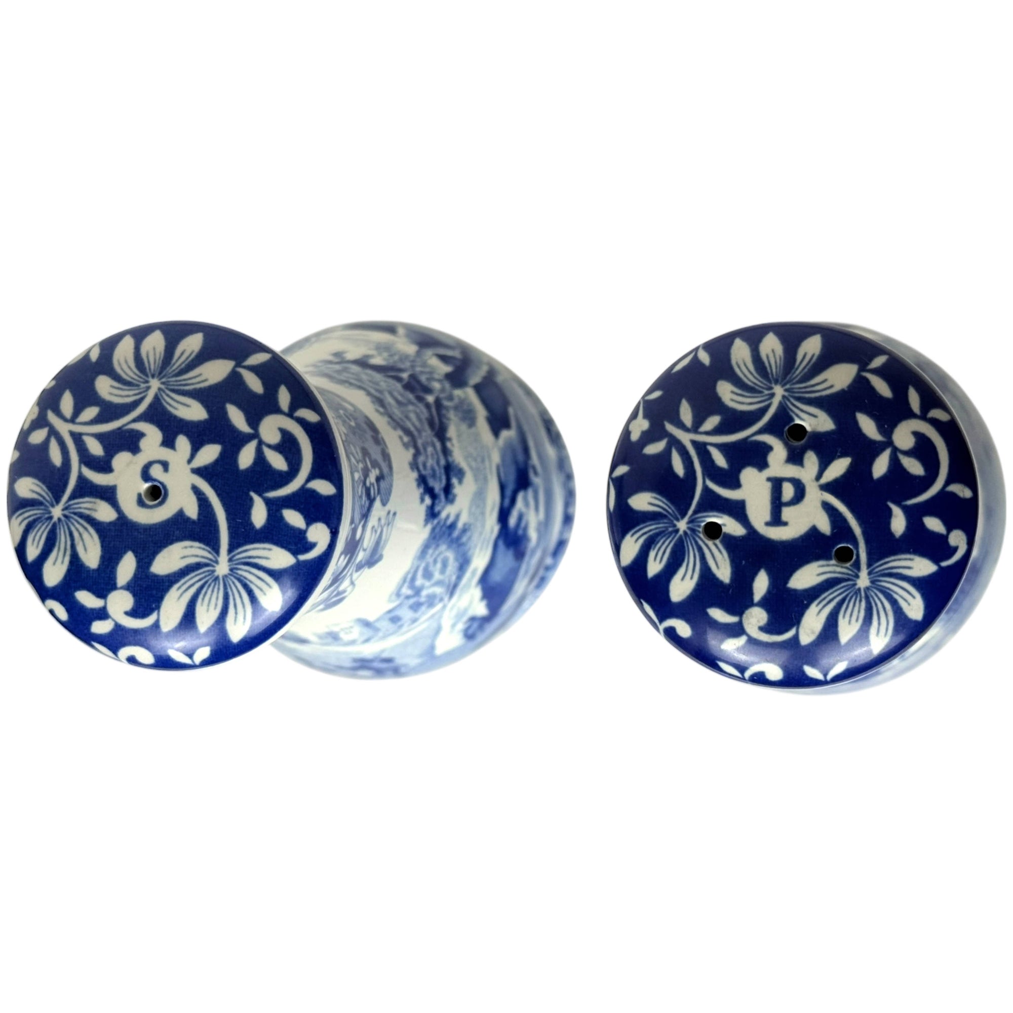 Vintage Spode Blue Italian Oversized Salt and Pepper Shakers