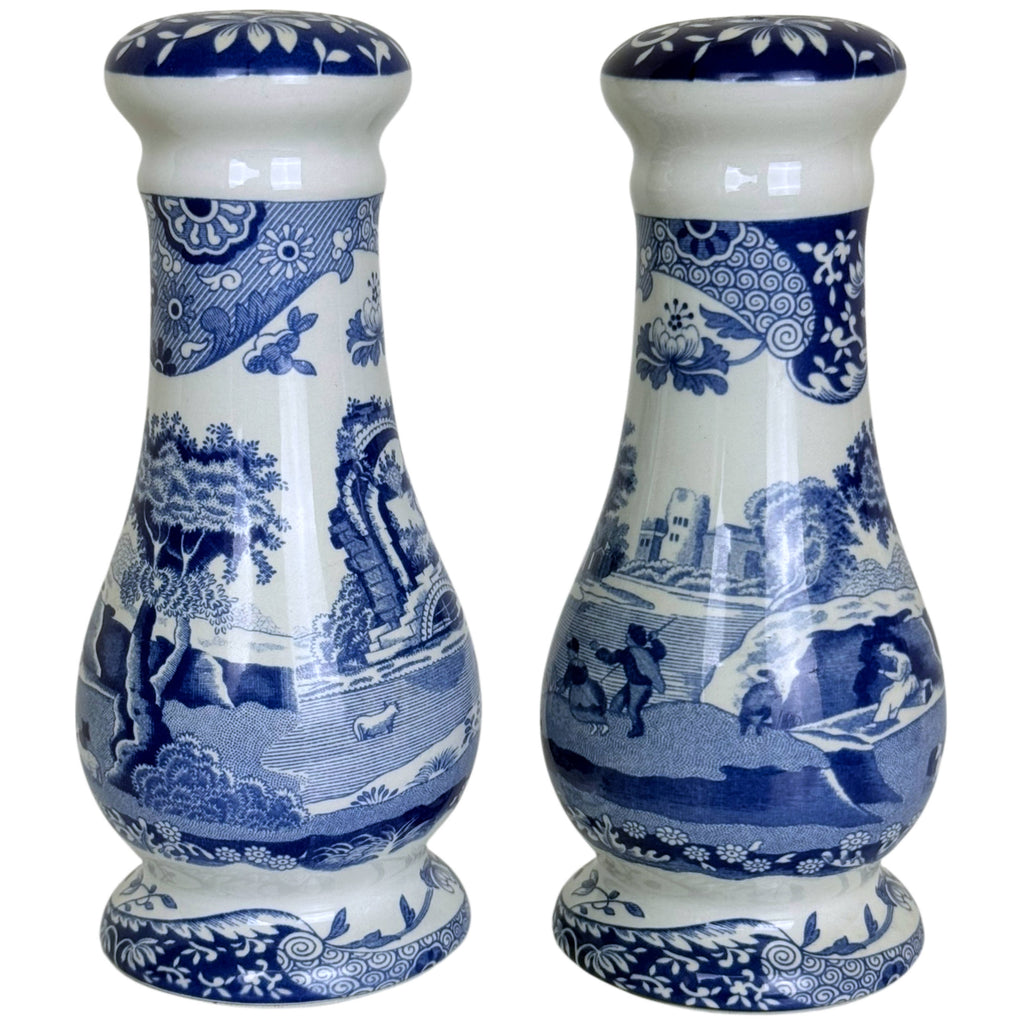 Vintage Spode Blue Italian Oversized Salt and Pepper Shakers