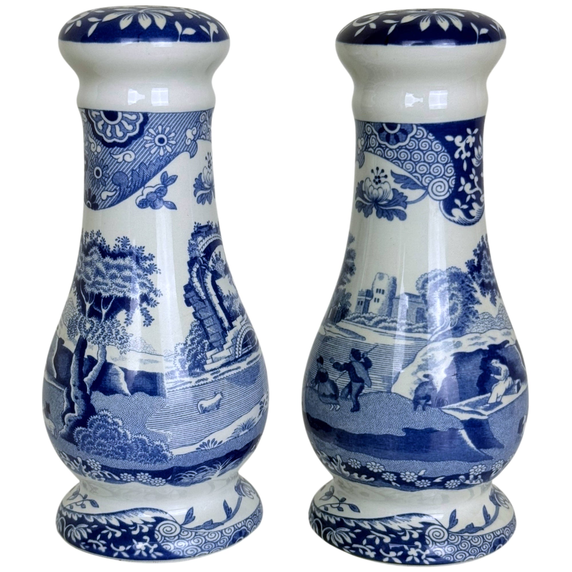 Vintage Spode Blue Italian Oversized Salt and Pepper Shakers