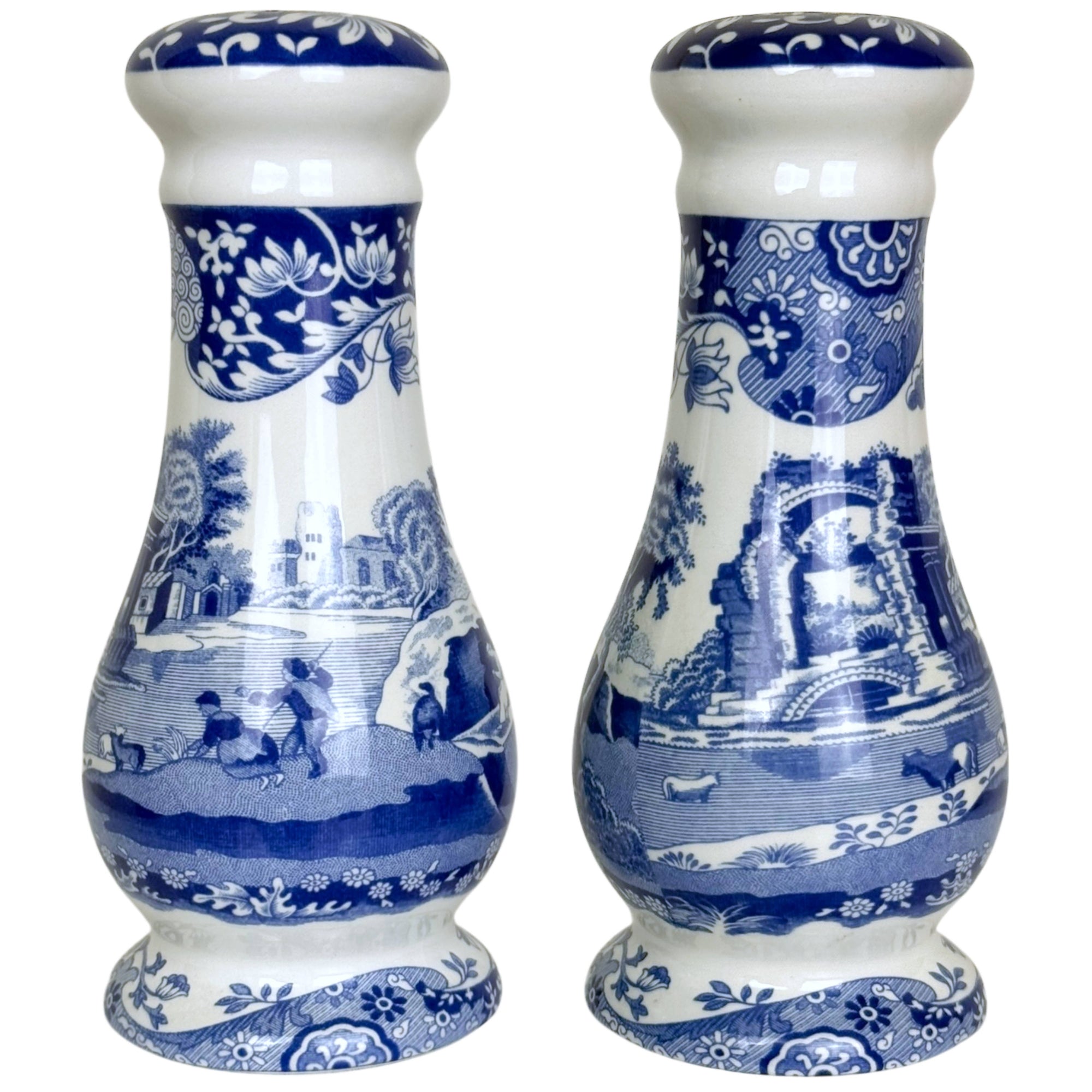 Vintage Spode Blue Italian Oversized Salt and Pepper Shakers