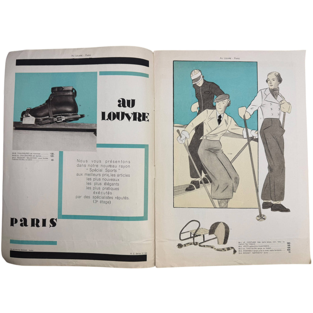 Vintage 1930 Skiers Illustrated Catalogue Les Grands Magasins Louvre Paris Winter Sports