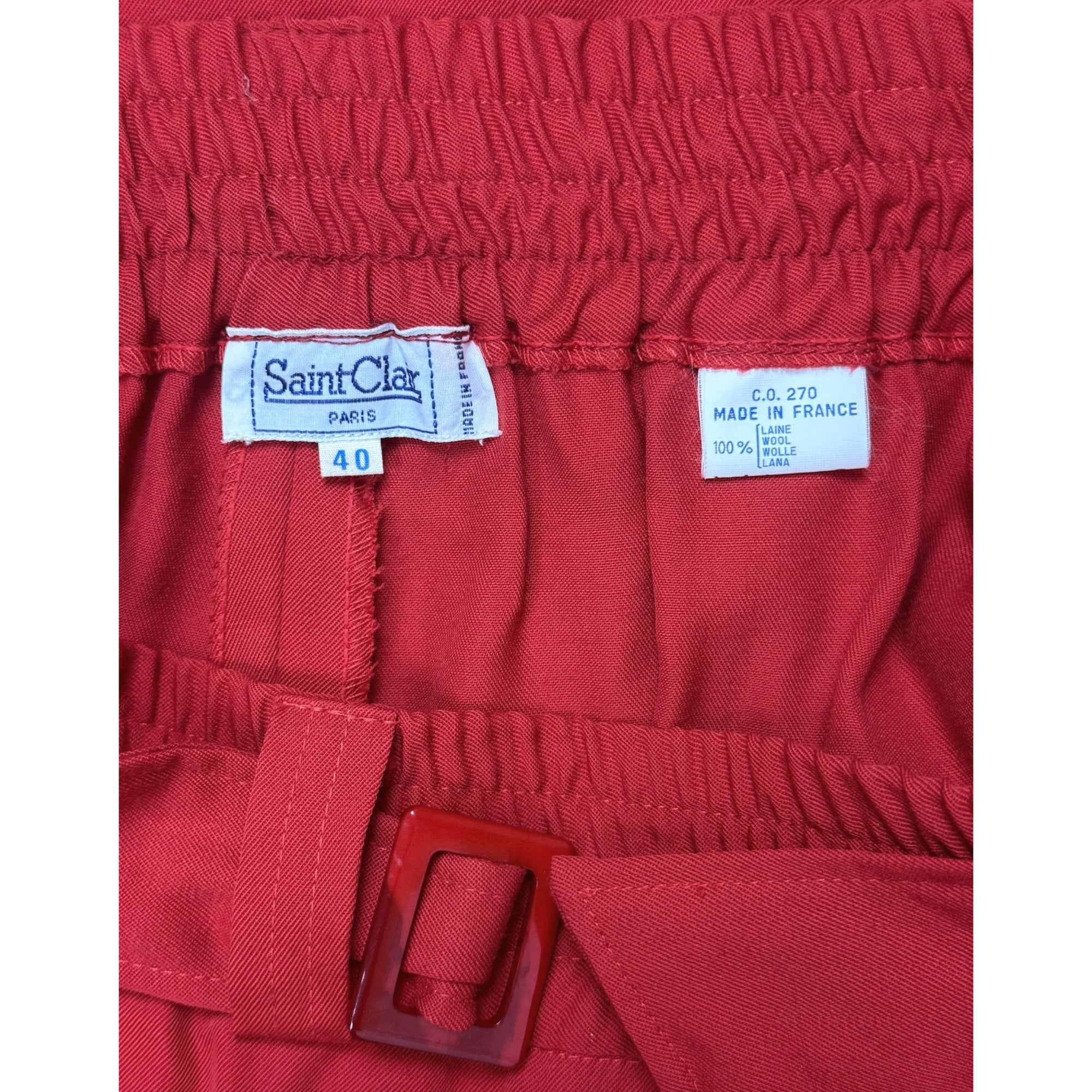 Vintage Saint Clair Paris Skirt Red Wool Midi Sz L