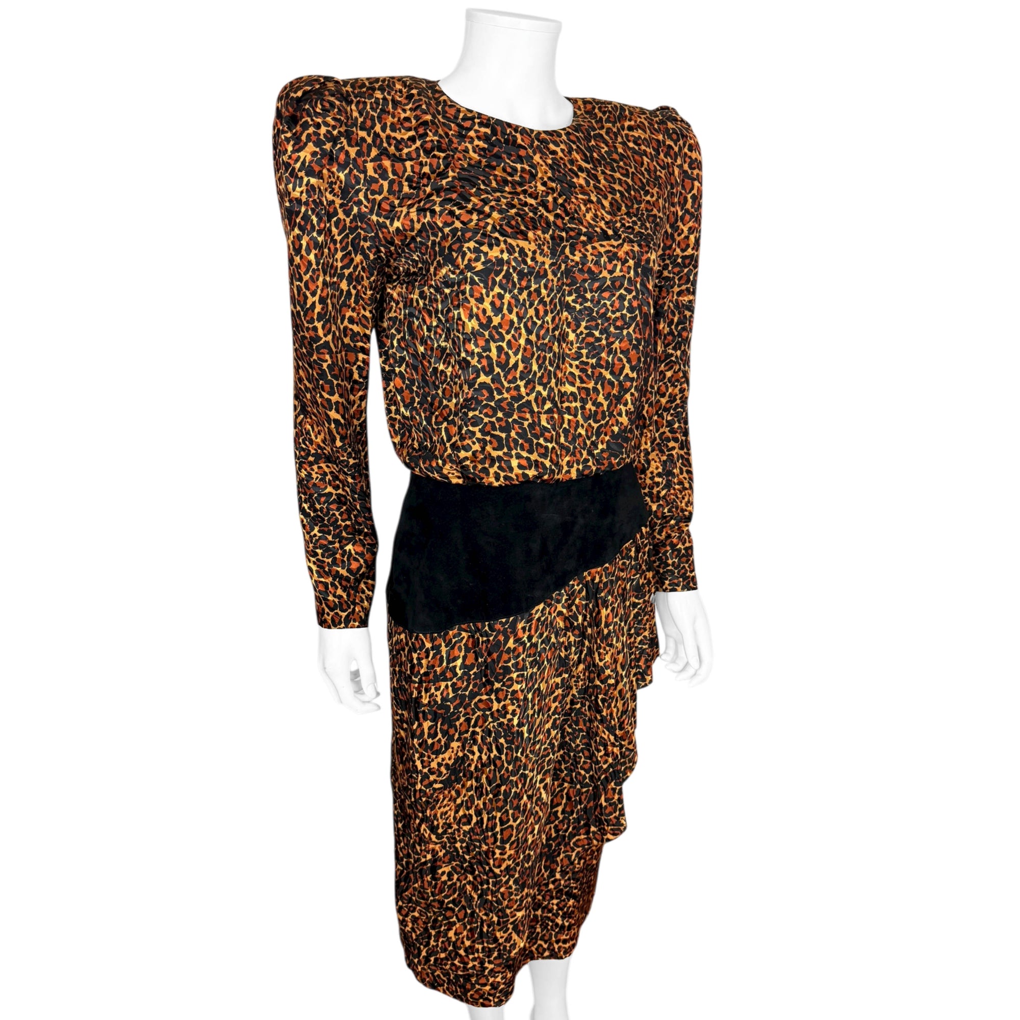 Vintage 1980s Dress Leopard Print Silk by St. Gillian – Size 6 Oversized Style
