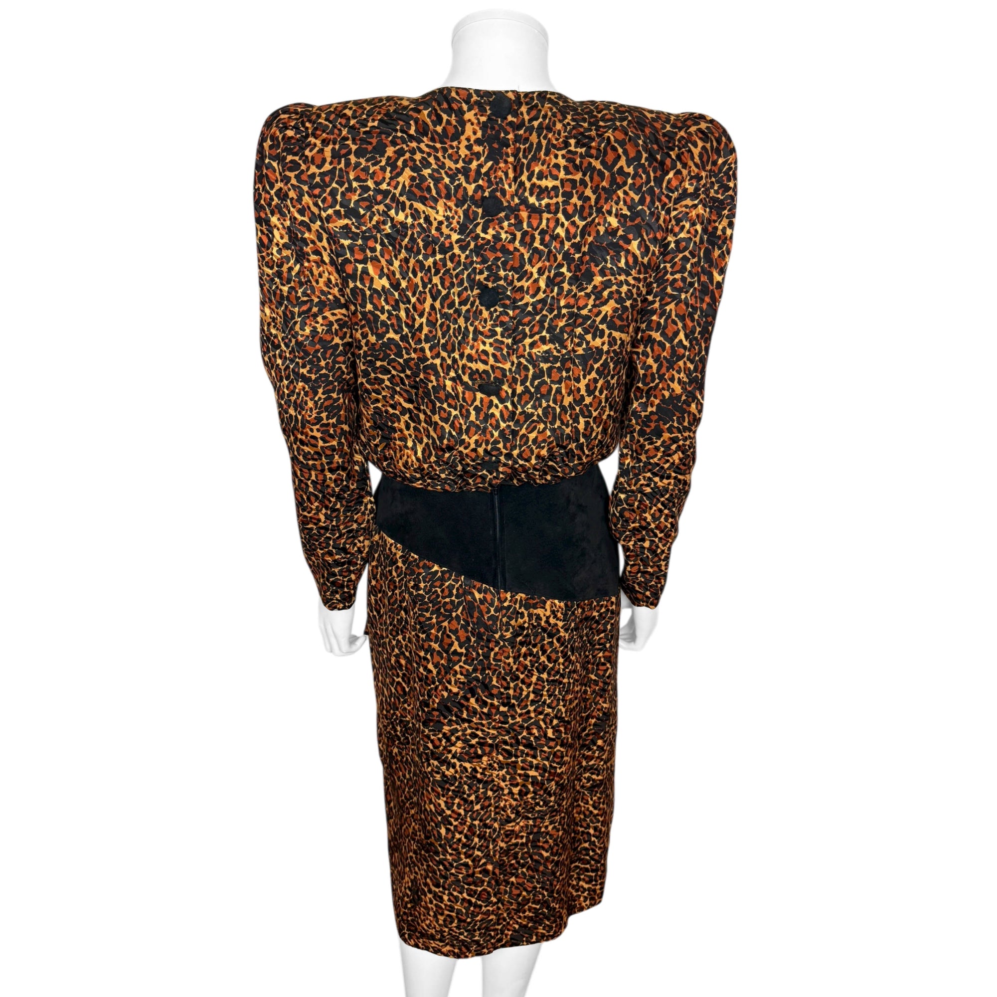 Vintage 1980s Dress Leopard Print Silk by St. Gillian – Size 6 Oversized Style