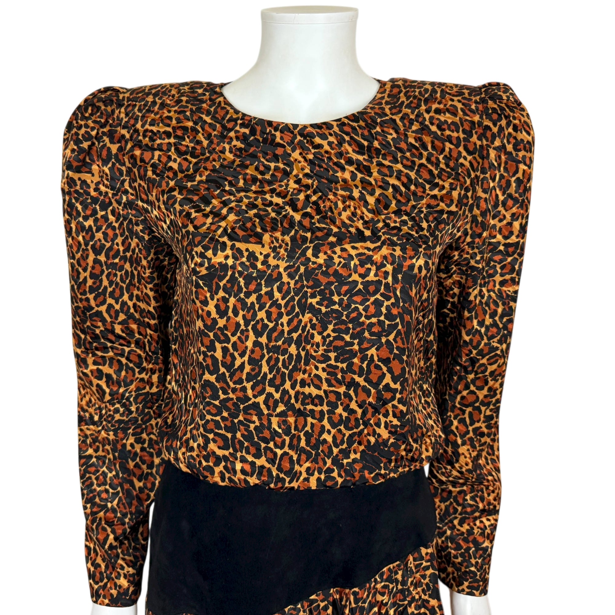 Vintage 1980s Dress Leopard Print Silk by St. Gillian – Size 6 Oversized Style