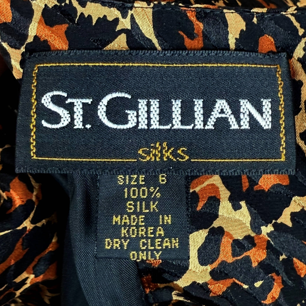 Vintage 1980s Dress Leopard Print Silk by St. Gillian – Size 6 Oversized Style