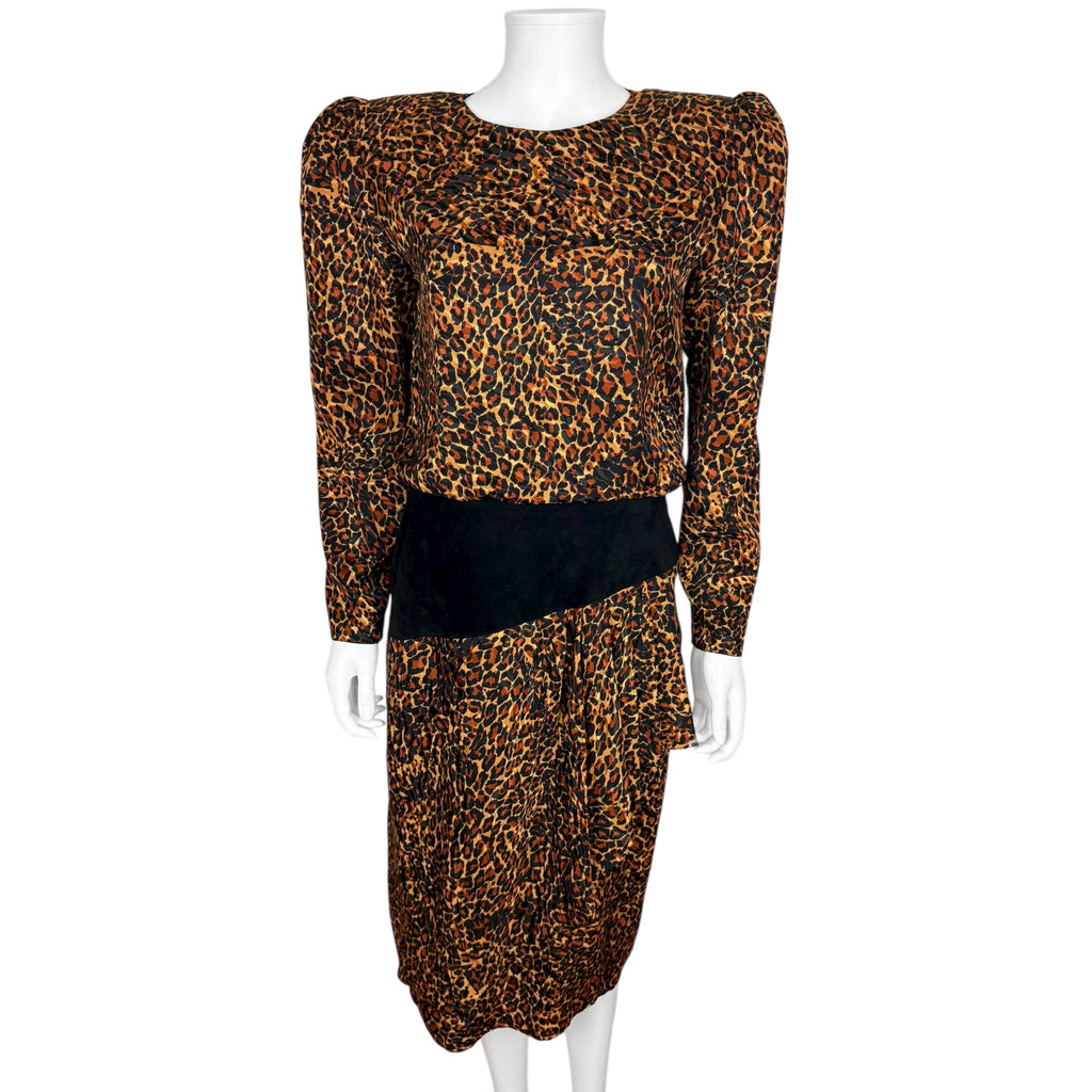 Vintage 1980s Dress Leopard Print Silk by St. Gillian – Size 6 Oversized Style