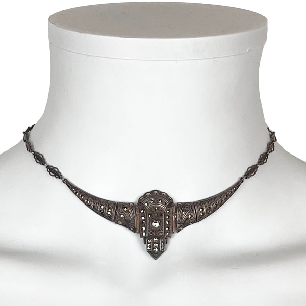 Art Deco Sterling Silver Marcasite Choker Necklace Germany