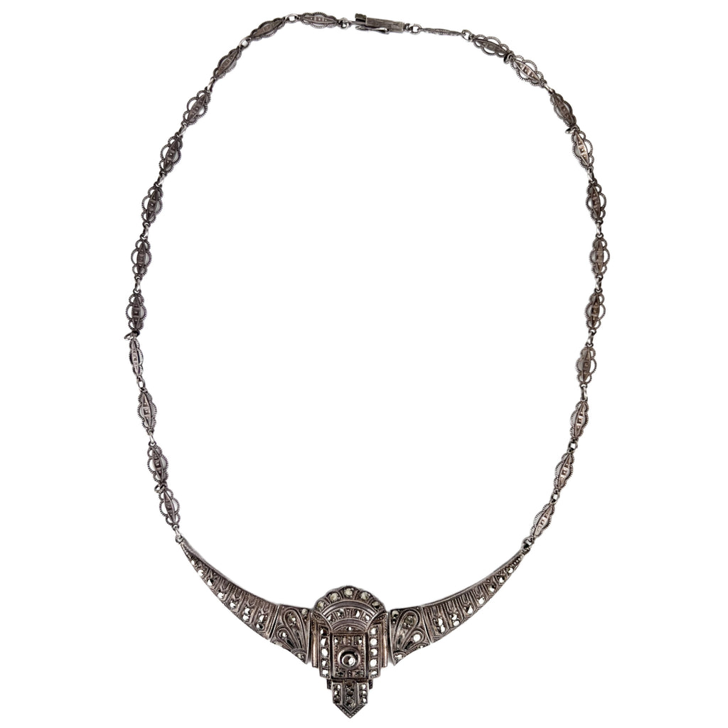 Art Deco Sterling Silver Marcasite Choker Necklace Germany
