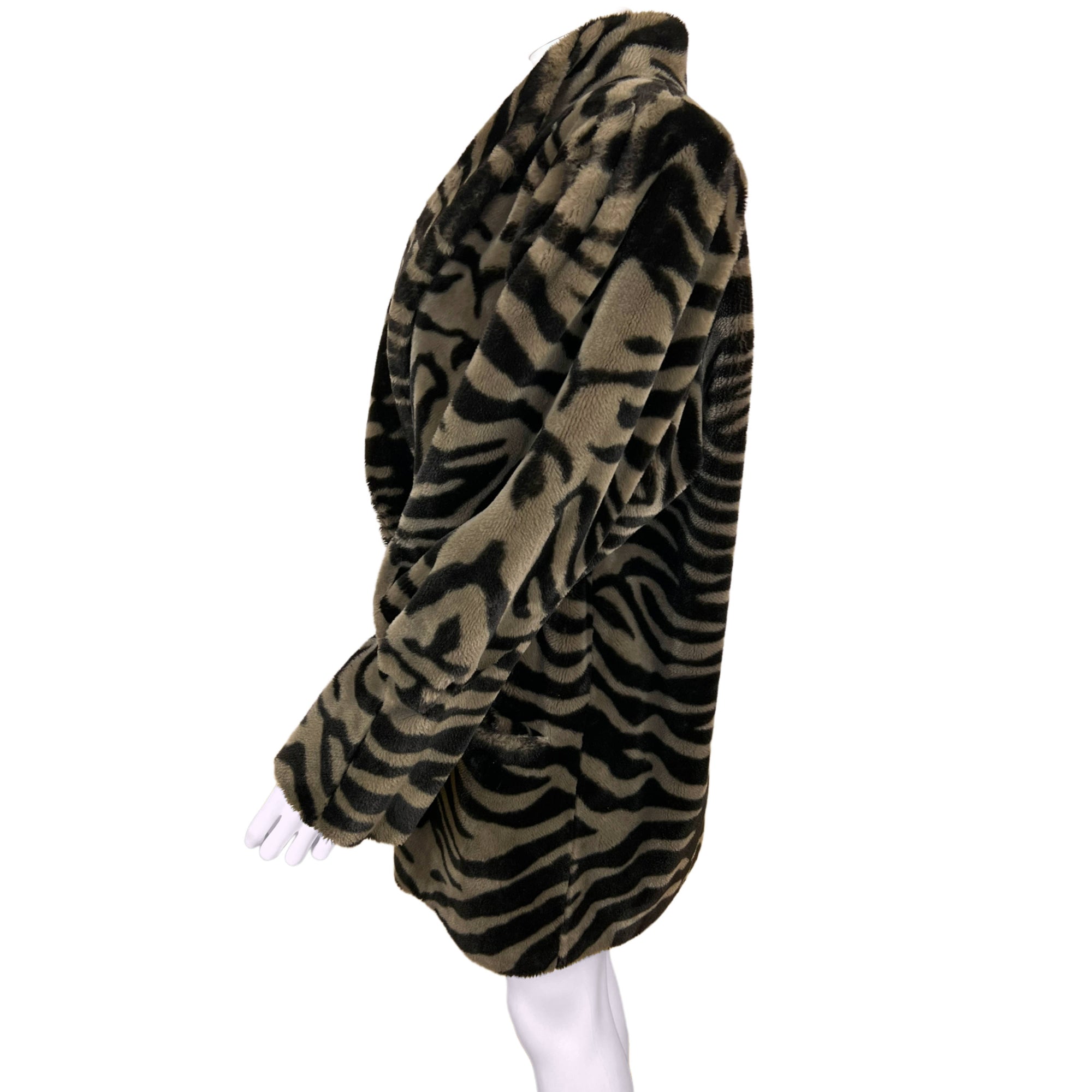 1980s Vintage Faux Fur Jacket Coat Tiger Stripe Ladies Sz 10