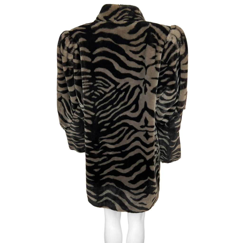 1980s Vintage Faux Fur Jacket Coat Tiger Stripe Ladies Sz 10