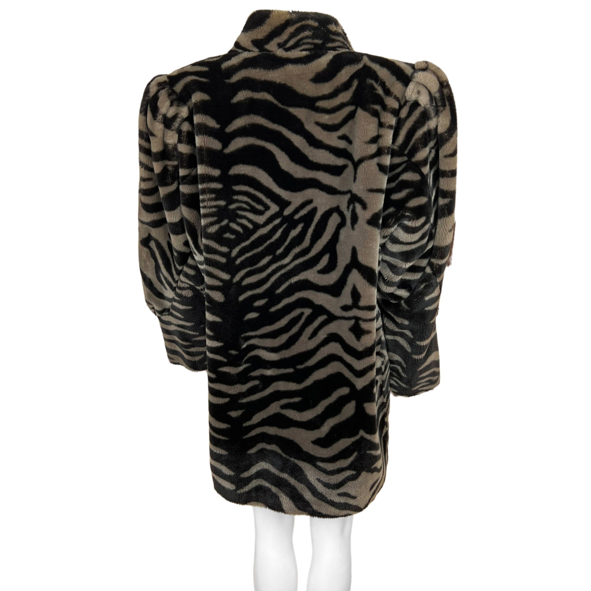 1980s Vintage Faux Fur Jacket Coat Tiger Stripe Ladies Sz 10