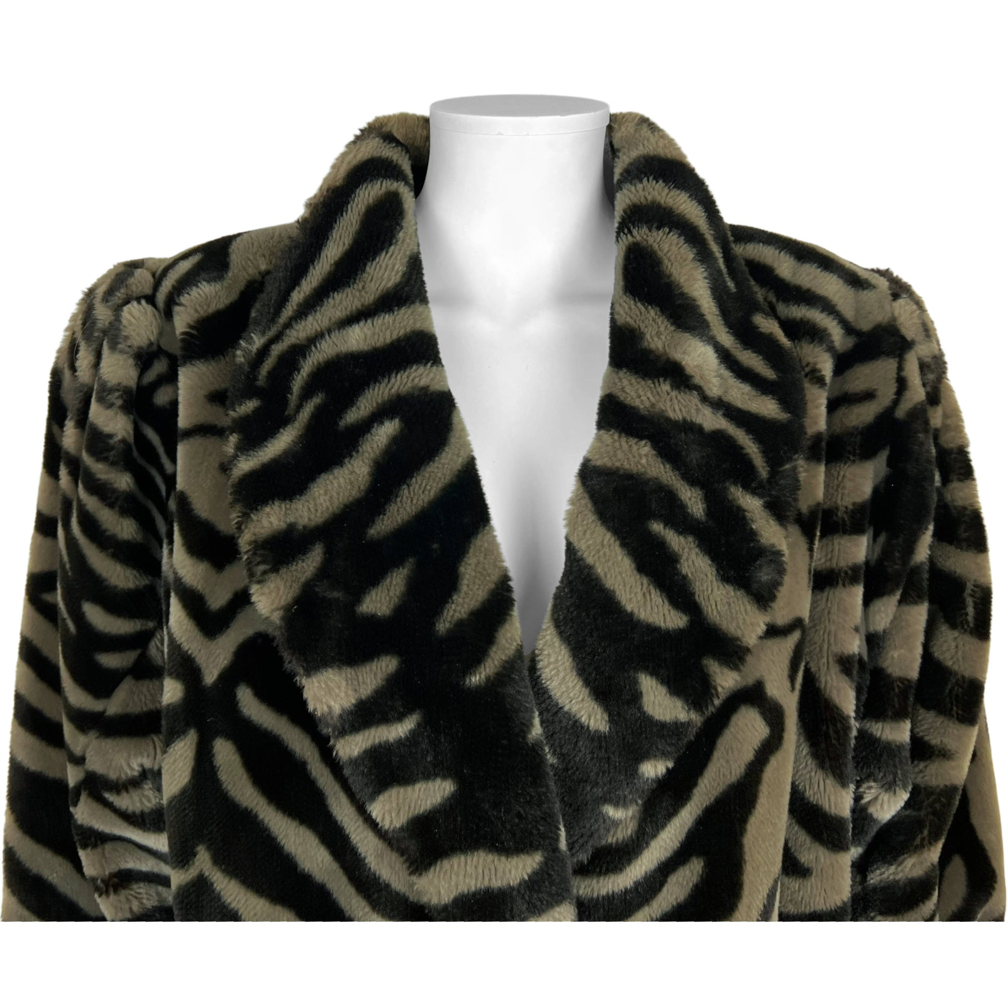 1980s Vintage Faux Fur Jacket Coat Tiger Stripe Ladies Sz 10