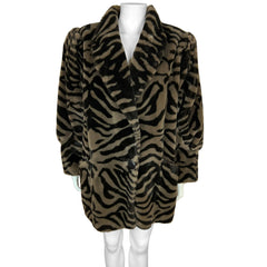 1980s Vintage Faux Fur Jacket Coat Tiger Stripe Ladies Sz 10