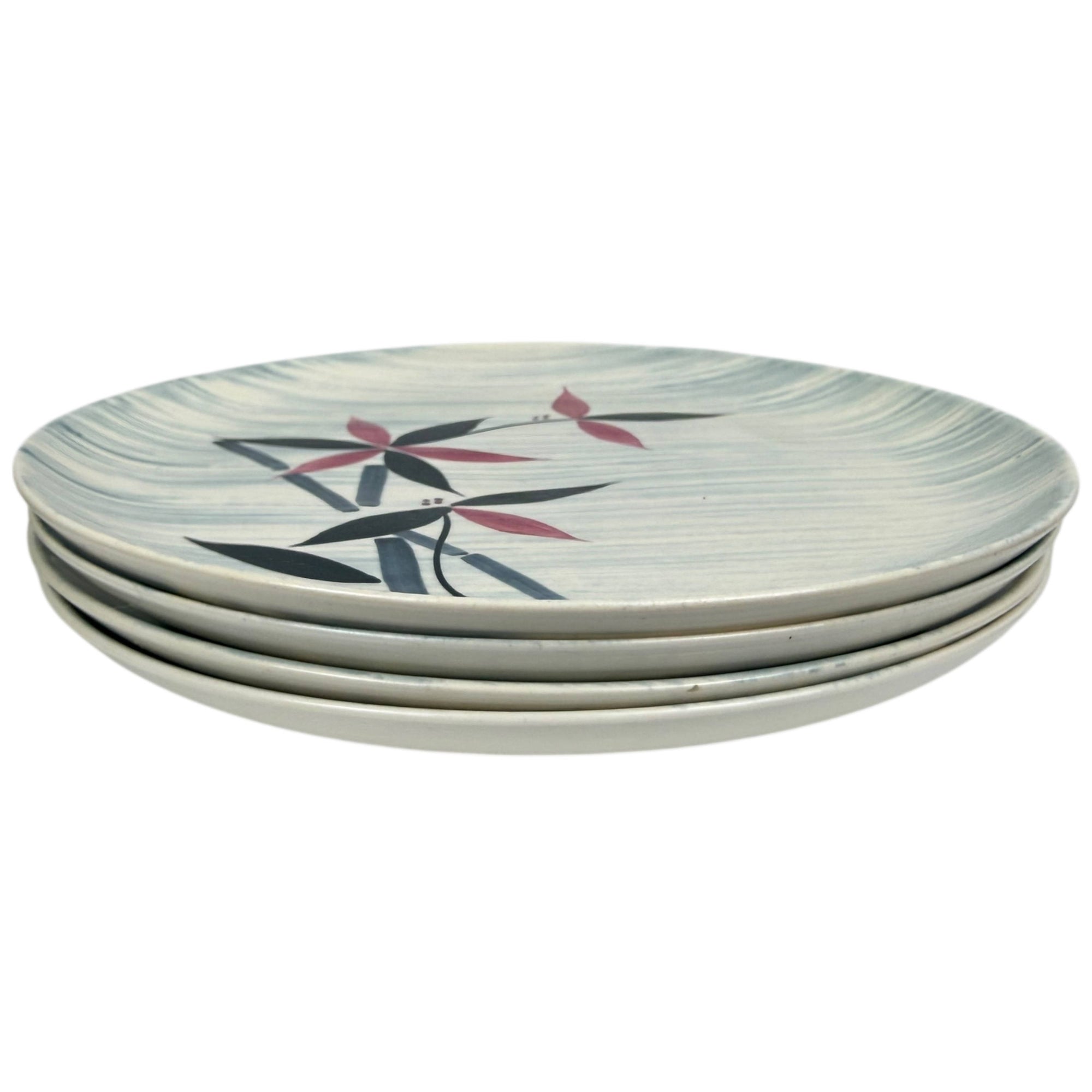 Vintage 1950s Stetson China Dinner Plates Tahiti Pattern Pink Leaves 10 1/2”