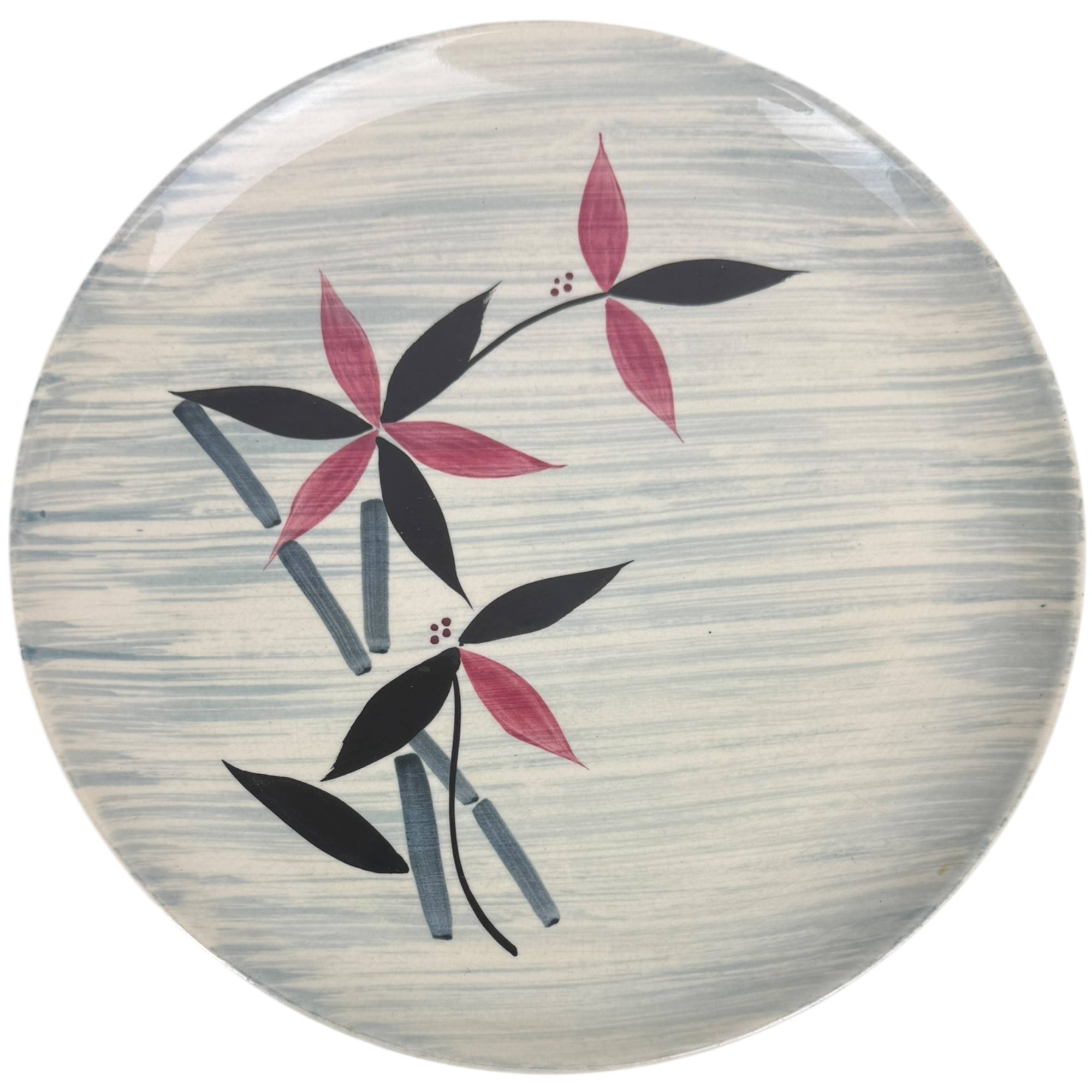 Vintage 1950s Stetson China Dinner Plates Tahiti Pattern Pink Leaves 10 1/2”