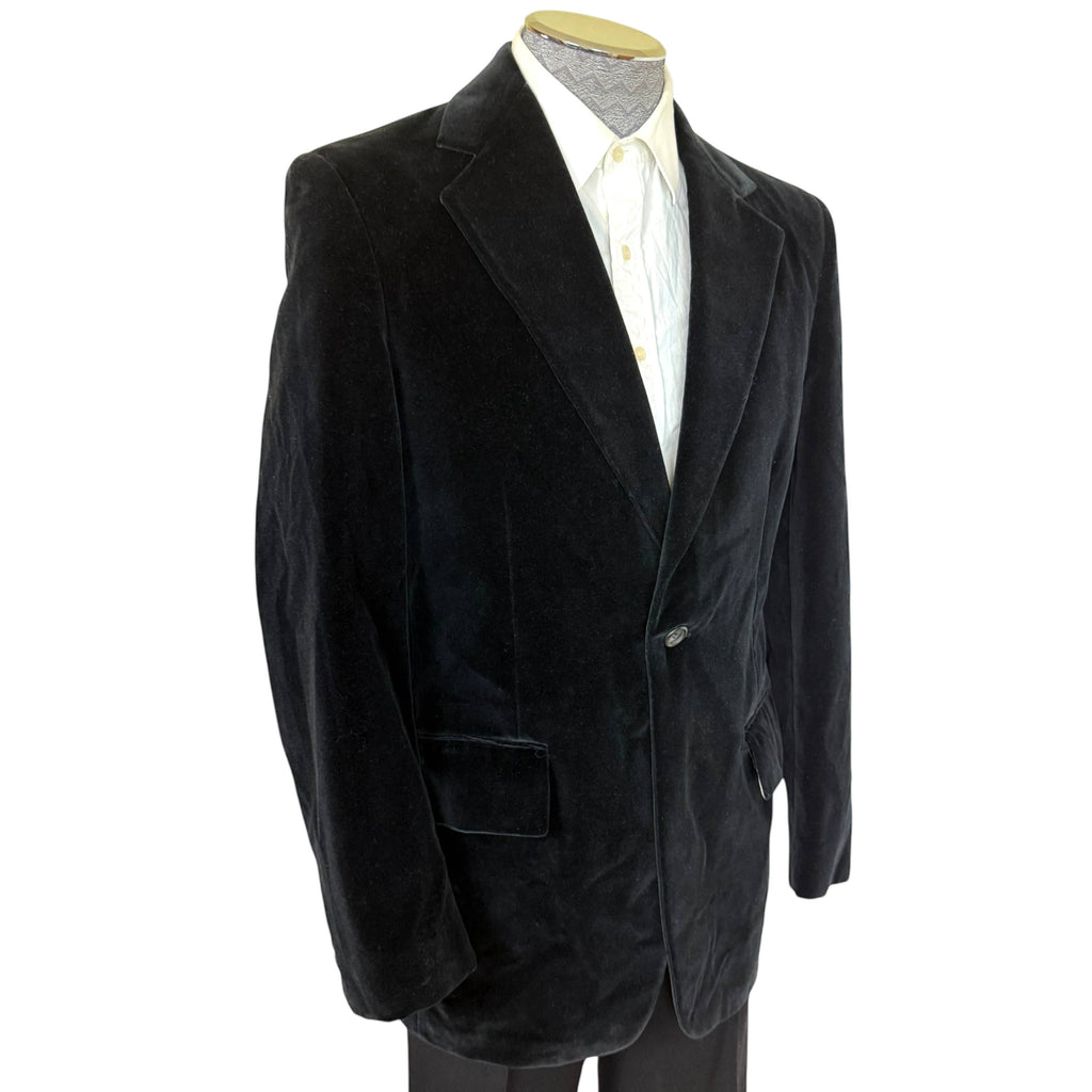 Vintage 1970s Black Velvet Jacket Custom Tailored Size S M