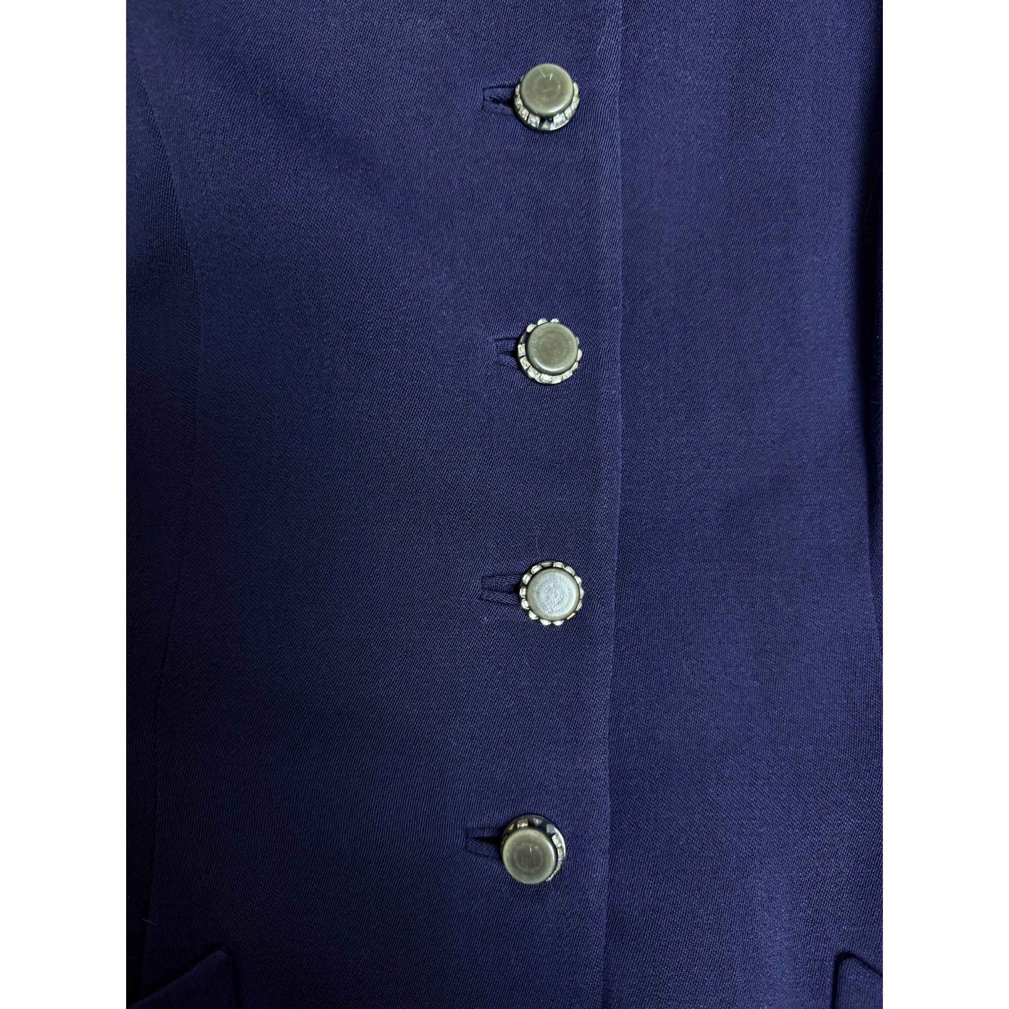 Vintage 1940s Skirt Suit Blue Wool Gabardine Size Medium 28” as is - Poppy's Vintage Clothing