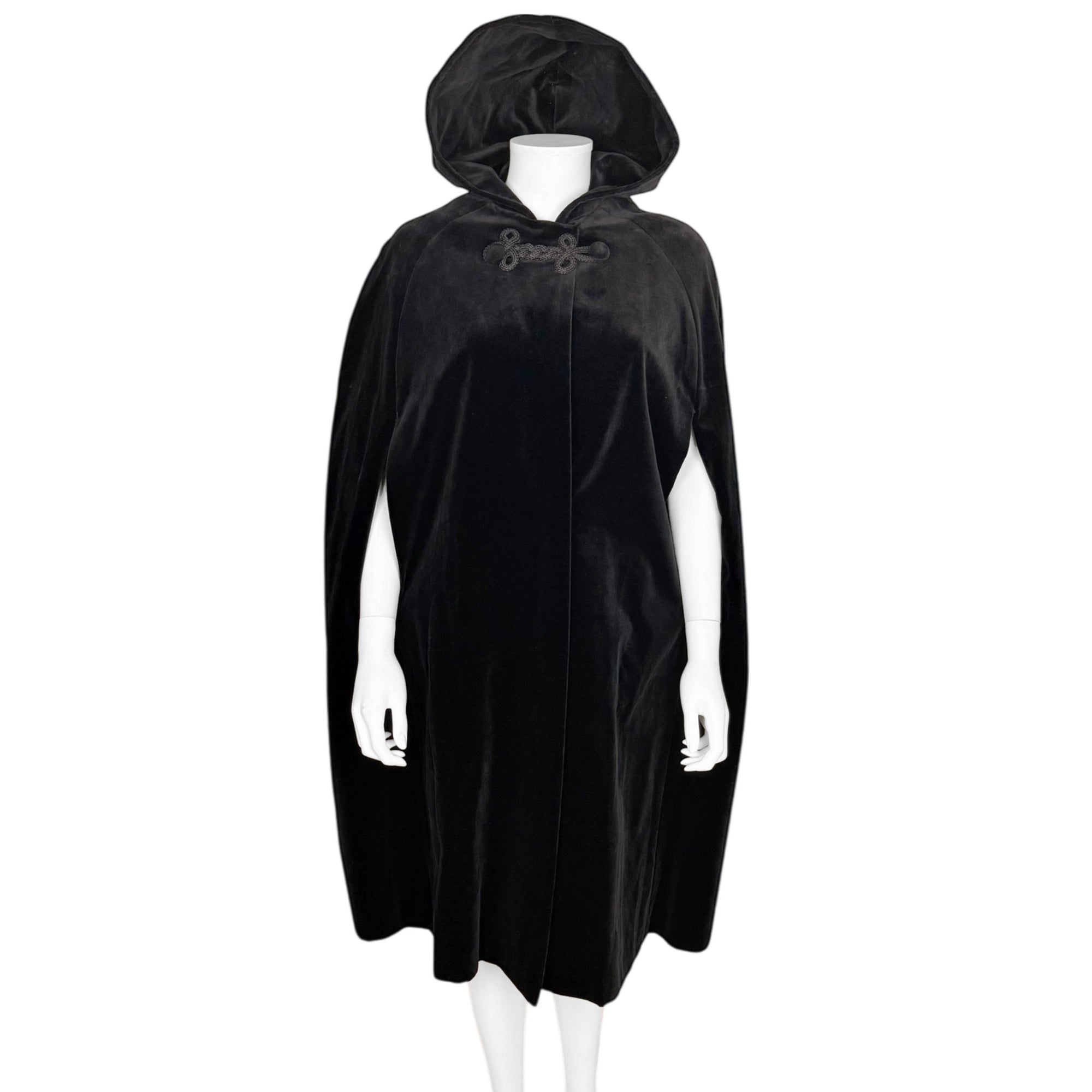 Vintage 1970s Black Velvet Hooded Cape Surrey Classics Canada Size M