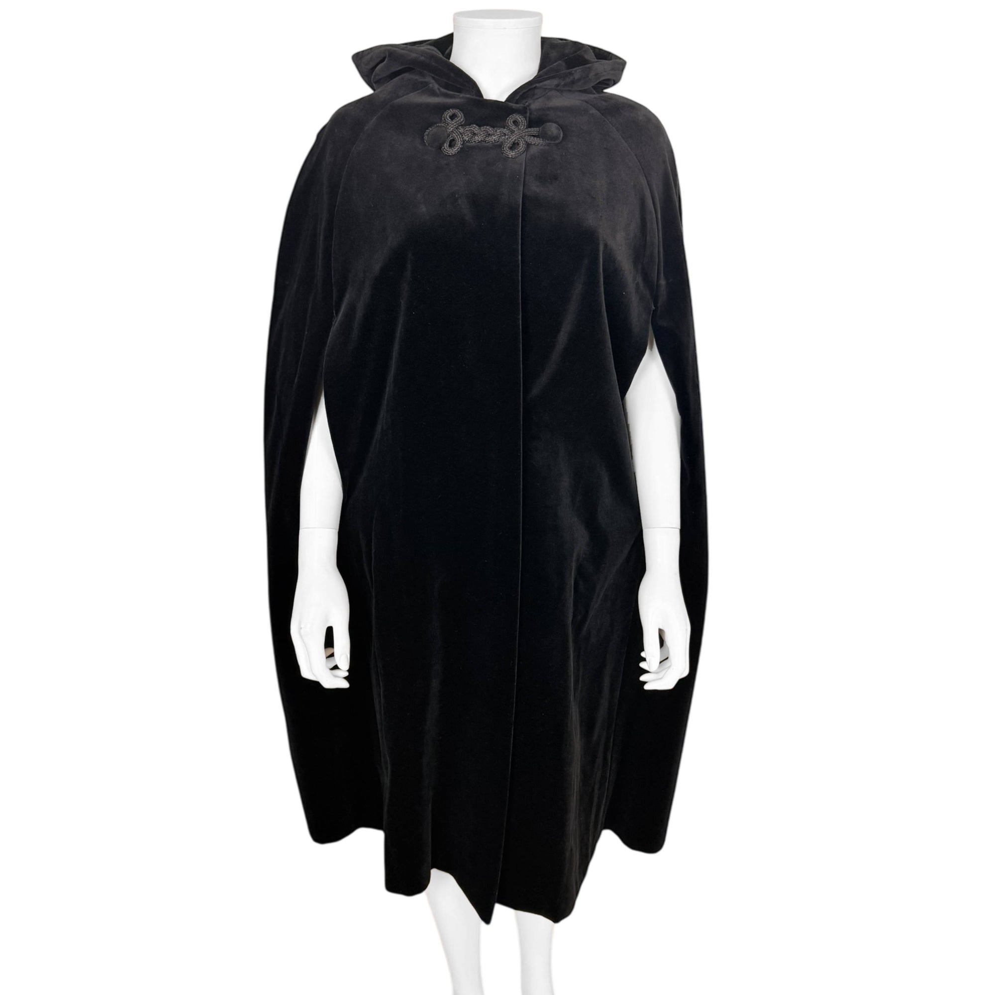 Vintage 1970s Black Velvet Hooded Cape Surrey Classics Canada Size M
