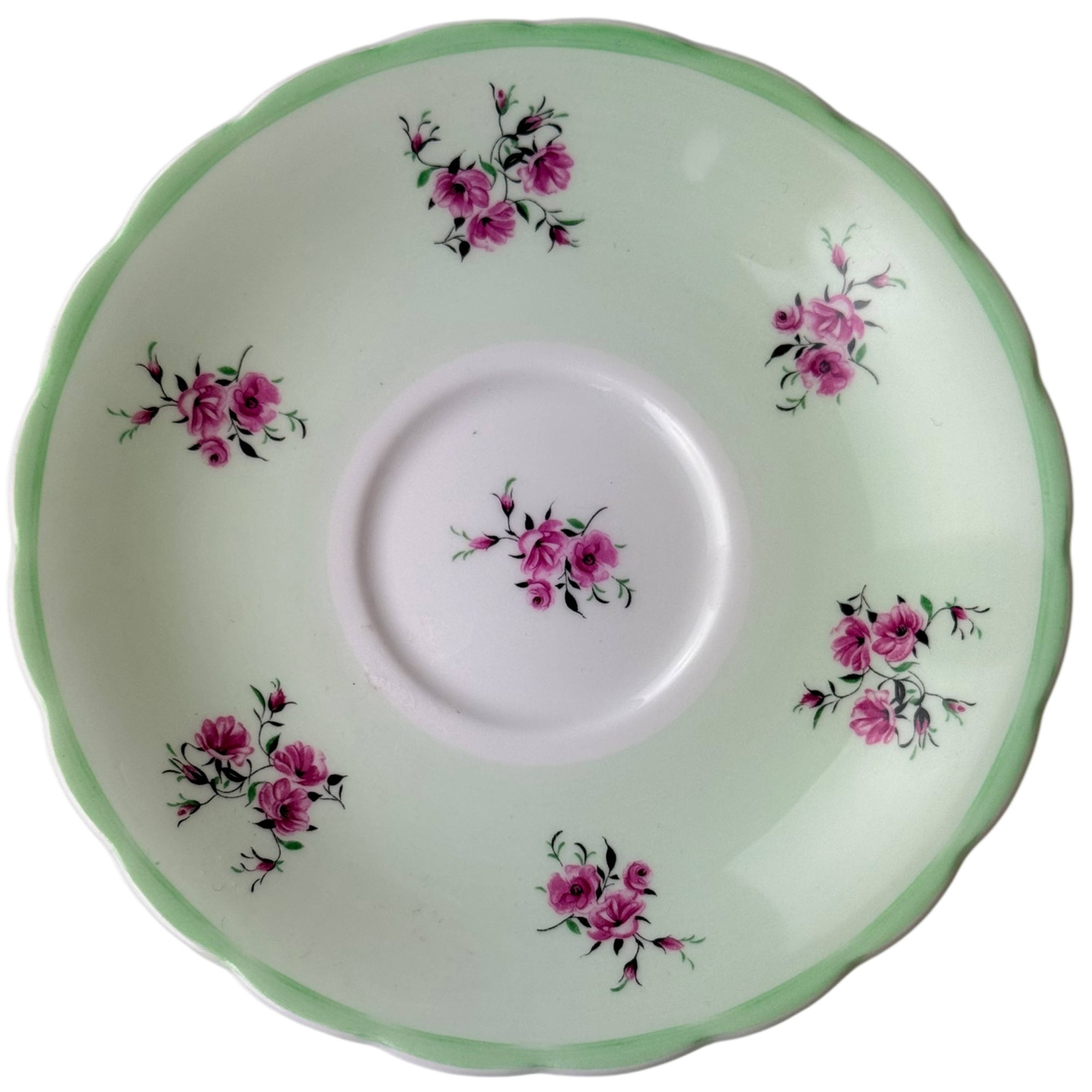 Vintage 1940s 50s Susie Cooper Bone China Teacup & Saucer – Green Floral, England