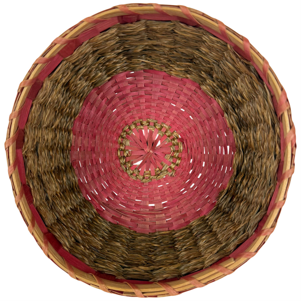 Interior of antique Wabanaki sweetgrass basket construction