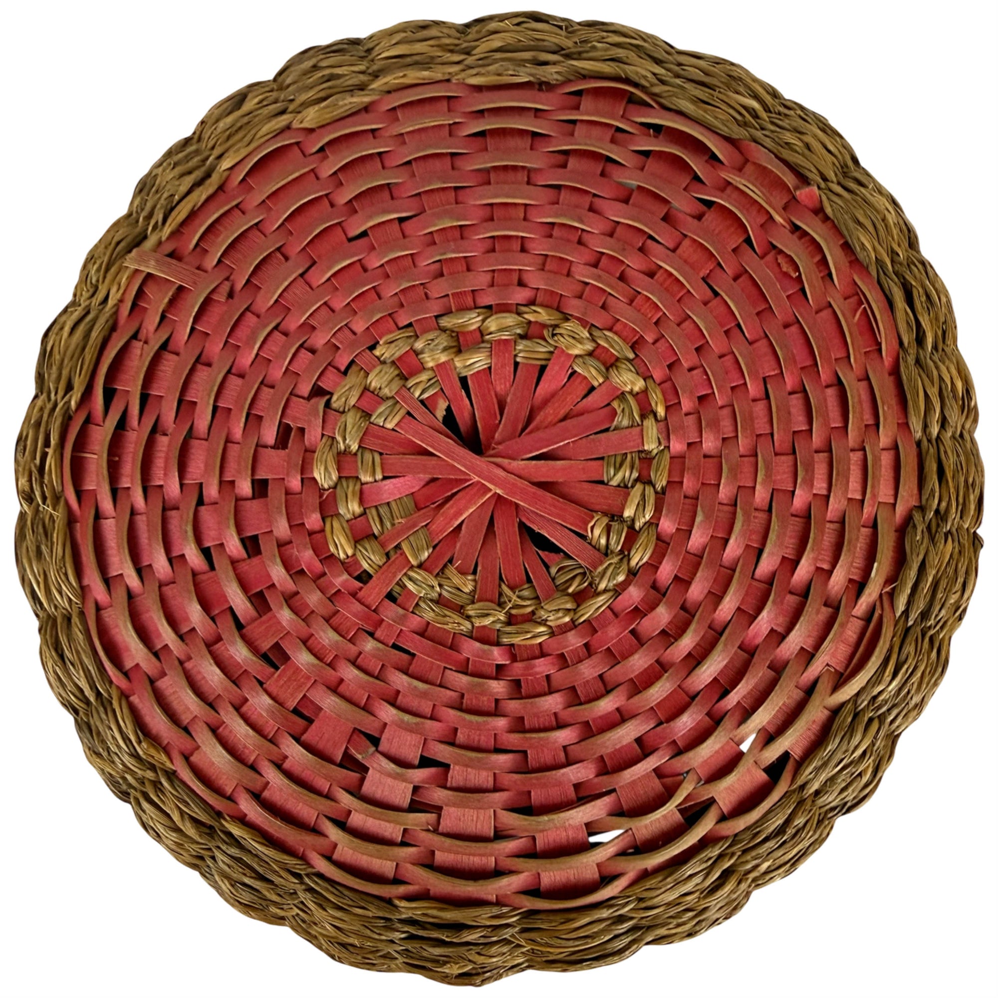 Underside showing red dyed ash splints and circular sweetgrass detail