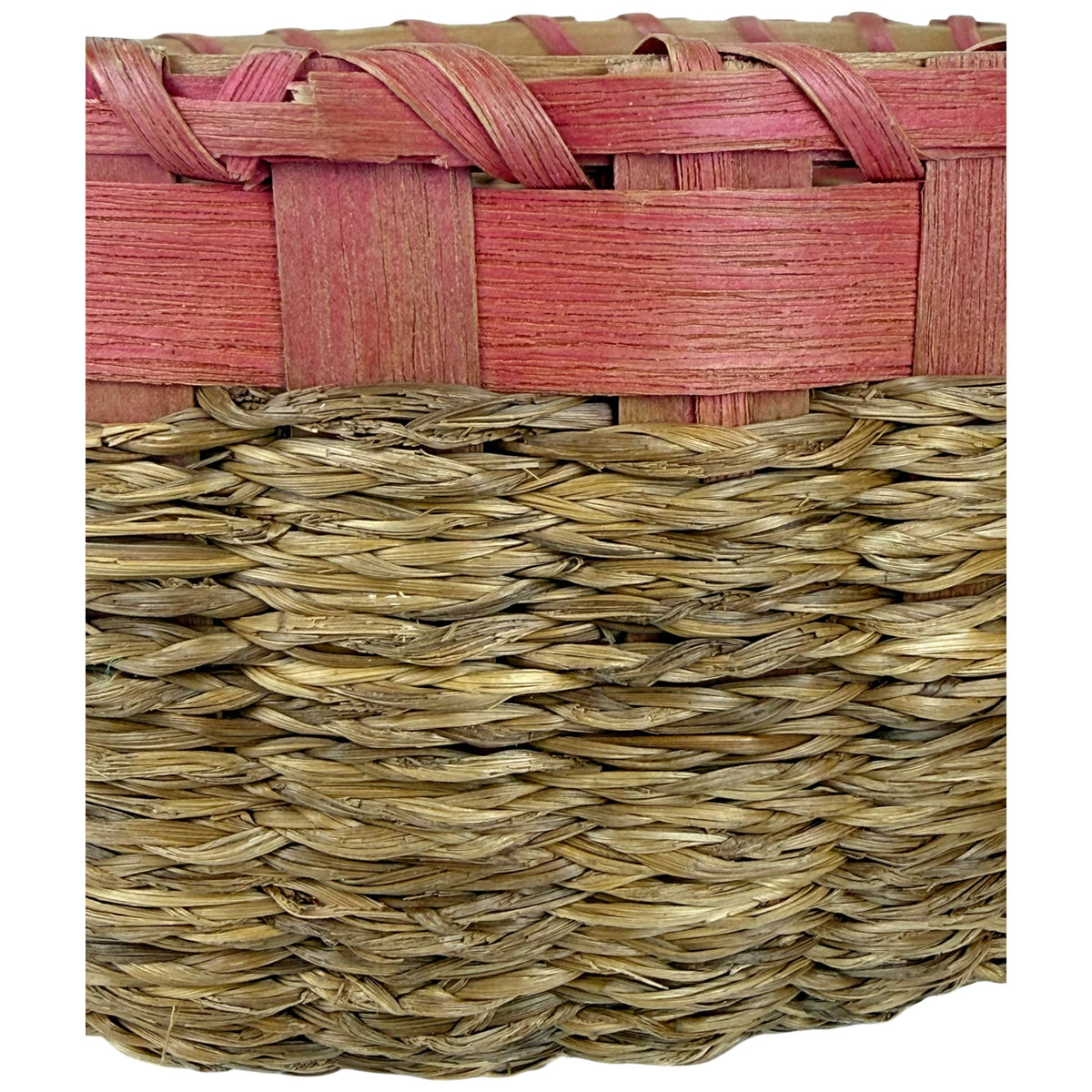 Close-up of antique Wabanaki sweetgrass basket construction