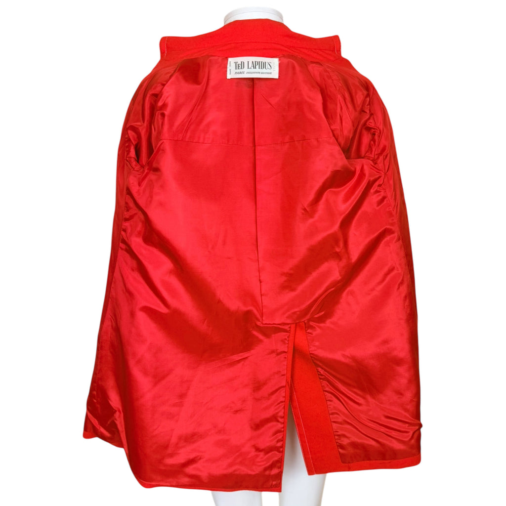 Lining  of vintage 1970s Ted Lapidus Paris red wool belted jacket Exclusive Boutique France