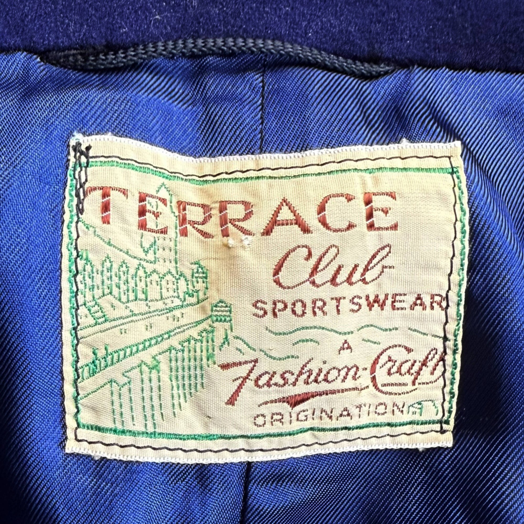 1940s 50s Vintage Wool Blue Blazer Double-Breasted Size M