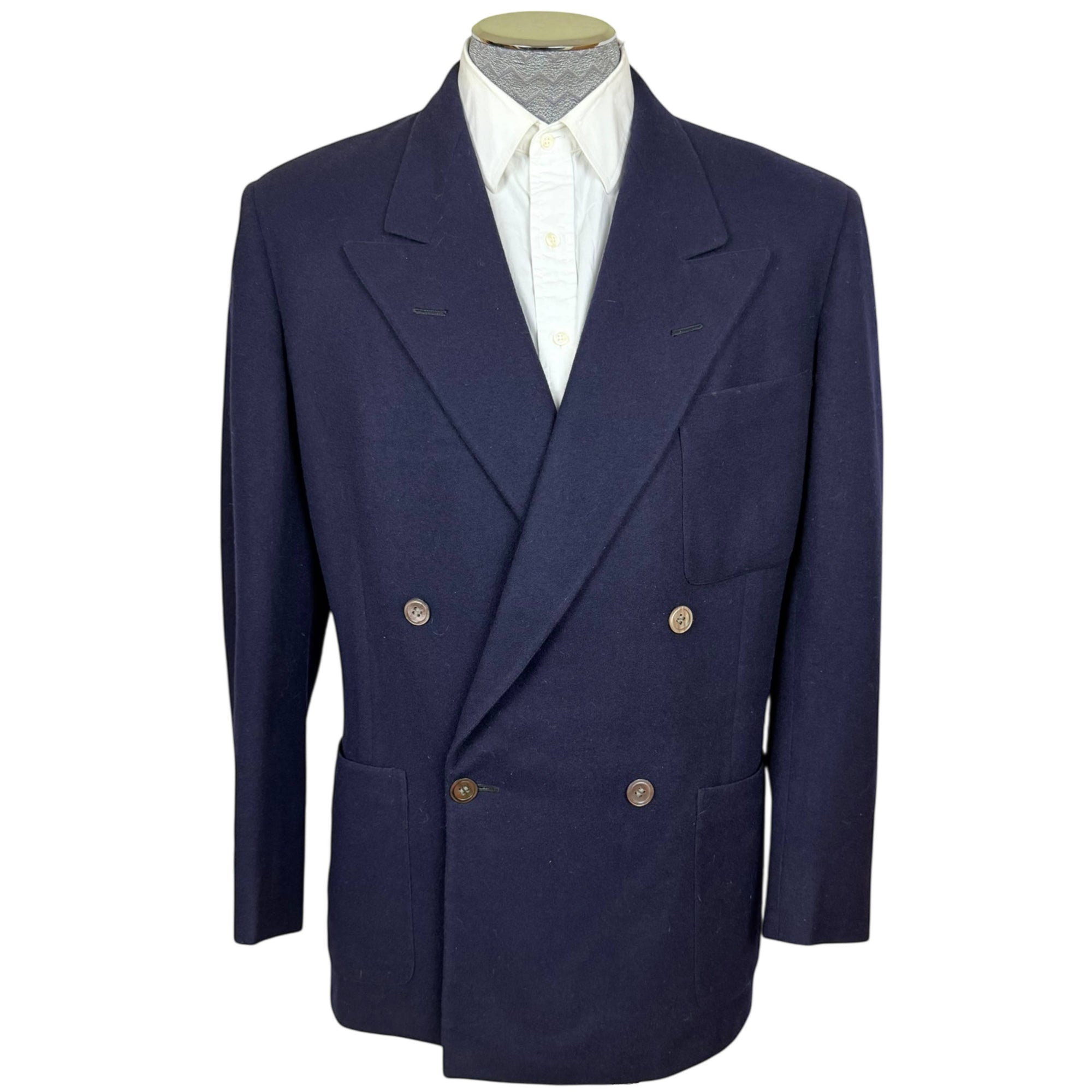 1940s 50s Vintage Wool Blue Blazer Double-Breasted Size M