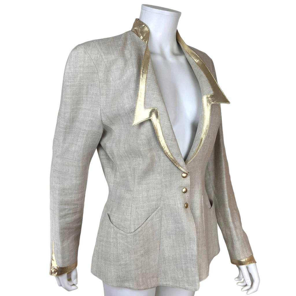 Vintage 1980s Thierry Mugler Suit Jacket Linen Size 40