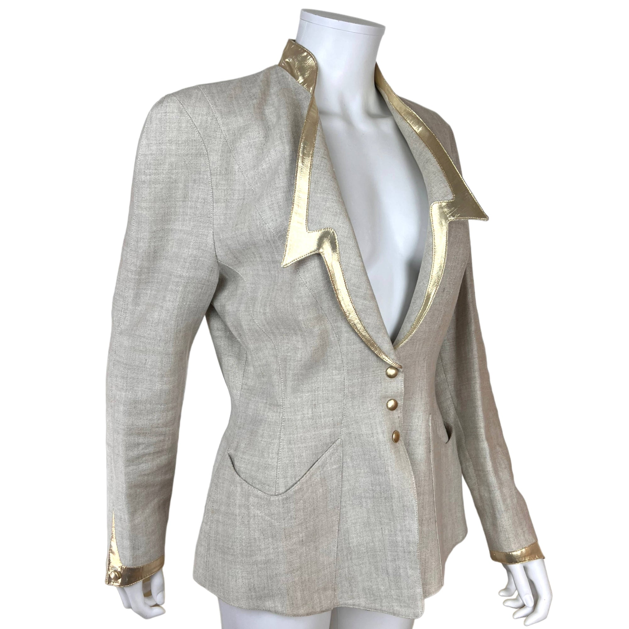 Vintage 1980s Thierry Mugler Suit Jacket Linen Size 40