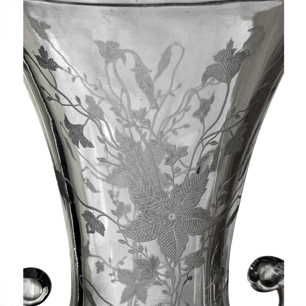 close up of etched glass vase