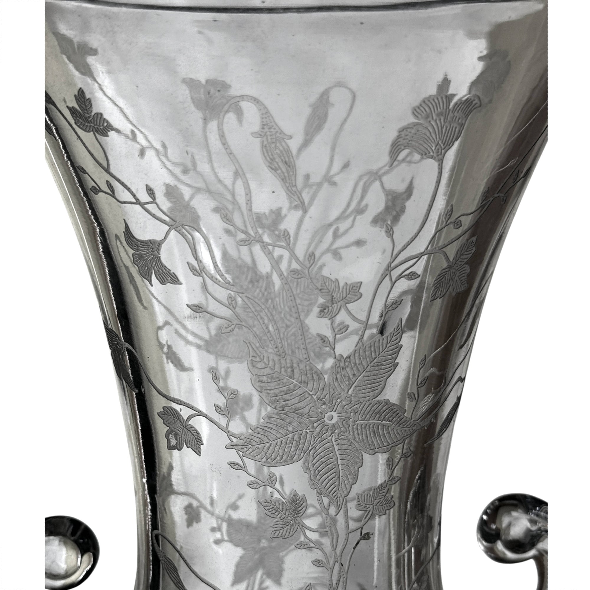close up of etched glass vase